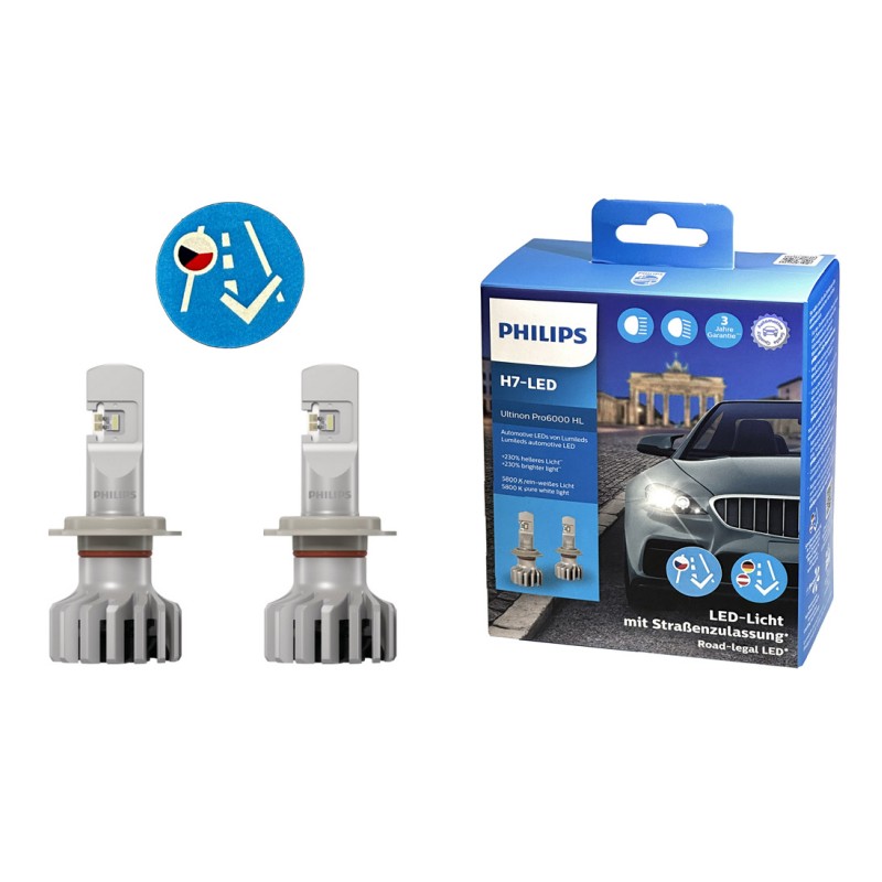 PHILIPS LED H7 Bulbs (2 pcs.) Ultinon Pro6000 +230% more light